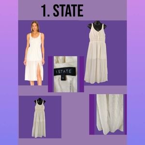 1. STATE SWISS DOT MIDI DRESS TOASTED IVORY SIZE L LIKE NEW